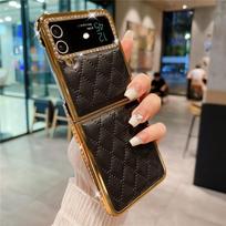 Prabangus paauksuotas deimantinis odinis dėklas Samsung Z Flip 6 Flip 5 Flip 4 3 atsparus smūgiams Flip6 telefono dėklas Coque For Galaxy Z Flip 6
