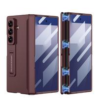 Magnetinis lankstas Apsauginis dėklas Samsung Galaxy Z Fold 7 6 5 su ekrano stiklo plėvele Apsauga nuo kritimo Matinis stovas Z Fold7 Fold6 Viršelis For Galaxy Z Fold 5 vyno raudonos spalvos