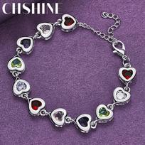 CHSHINE 925 Sterling Silver Heart Color Crystal Chain Bracelet For Women Wedding Fashion Jewelry 20cm
