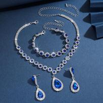 4PC Women's Fashion Waterdrop Flower Necklace Earrings Bracelet Zircon Set Wedding Party Festival Gift-8065