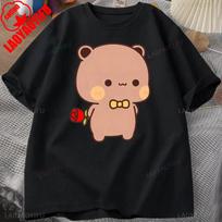 Juokingas DuDu lokas staigiai nustebina Panda BuBu su gėle T-shirt Kawaii Buu Duu Grafinis T-shirt Moterims Vyrams Porai T-shirt Medvilniniai Marškinėliai S
