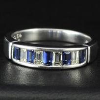 Platinos 900 žiedas, Natūralaus safyro 0.54 karato žiedas, Deimantinis 0.34ct žiedas Juvelyrika, dydis JAV 5.75, moteriškas žiedas. sužadėtuvių žiedas 5.75 mėlyna