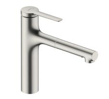 Plautuvės maišytuvas Zesis 160, ištraukiamas su dušeliu, 2 srovės, nerūdijantis plienas 74801800