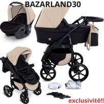 BAZARLAND30.kombinuota vežimėlis 3 in 1 lopšys Automobilinė kėdutė su visais priedais Vežimėlis (B4-Nevada)