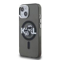 Karl Lagerfeld IML Glitter Karl and Choupette Sketch MagSafe dėklas Apple iPhone 15 juodos spalvos