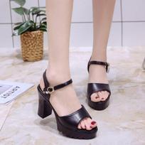 Women's Summer Platform Peep Toe One-Strap Chunky High Heel Sandals, Sexy Korean Style 40 juoda