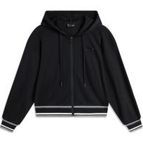 Li Ning Striped Hooded Comfortable Breathable Loose Cardigan Sweatshirt Women Sweatshirts Black AWDU458-2 S