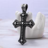 Titano plieno kryžiaus formos pakabukas Punkinė grandinėlė Retro madingas vyriškas titano plieno kryžiaus formos sferinis pakabukas 50CM(Necklace Size) sidabras