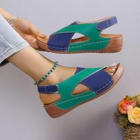 Women's Summer Cross-Border Platform Sandals - Plus Size, Open Toe, Thick Sole, Magic Tape Closure, European & American Style (Size 43) 42 melsvai žalia