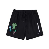Li Ning X Steven Harrington Collaboration Cartoon Embroidered Drawstring Loose Mid Waist Breathable Casual Shorts Men shorts Black AKSR736-2 XL