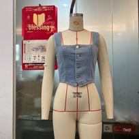 Women's Denim Crop Top with Buttoned Front - Spring/Summer Hot Selling Fashion Camisole (SU3746) M mėlyna