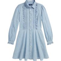 Polo Ralph Lauren Suknelė Skalbtas medvilninis audinys Adatėlė ir klostės Mėlyna Vaikams Vaikams suknelė 313950549-001 XL