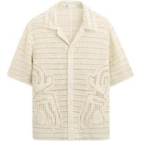Zara Laiski Gėlių Rašto Nertas Apykaklės Trumpomis Rankovėmis Marškiniai Vyriški Marškiniai Off-White 7200331-251 M beige