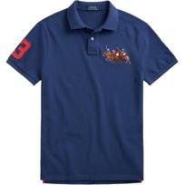Polo Ralph Lauren Logotipas Siuvinėtas Slim Fit Trumpomis Rankovėmis Polo Marškinėliai Vyriški Viršutiniai Drabužiai Skaidriai Mėlyna MNPOKNI1N821113-410 XS