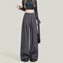 Women's Grey Baggy Suits Pants Vintage Y2k Pants Harajuku Aesthetic Office Ladies High Waist Trousers Fashion Clothes M gray
