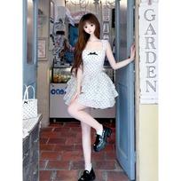 Sweet polka dot dress for women, small summer waist tutu dress on the run princess cake skirt S- (can be worn within 45kg)