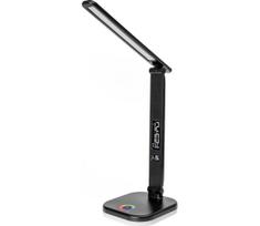 LED RGBW Pritemdoma lempa su belaidžiu įkrovimu, ekranu, USB prievadas 6W/5V 3000-6500K juoda
