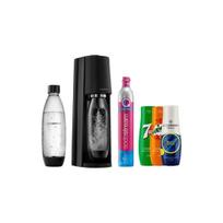 Gazuotų gėrimų gaminimo aparatas SodaStream Terra Black + 2 buteliukai + sirupų rinkinys (7Up x Mirinda x Energy)