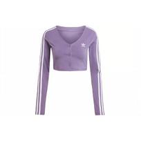 Adidas Originals Adicolor Classics Mygtukų Marškinėliai Dryžuota Sportinė Megztinė Ilgomis Rankovėmis Megzta Moteriška Viršutinė Dalis Tamsiai Pilka Violetinė IK6616 S