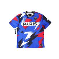 Jordan Paris Saint-Germain T-shirt su tinkleliu, trumpomis rankovėmis, vyriški viršutiniai drabužiai, kobalto mėlyna, BV2027-445 XS