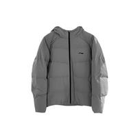 Li Ning Solid Color Casual Sports Zip Hooded Long Sleeve Down Jacket Men outerwear Gray AYMT239-1 XXL