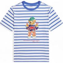 Polo Ralph Lauren dryžuoti marškinėliai apvalia kaklo iškirpte trumpomis rankovėmis vaikiški marškinėliai mėlyni 323965904-001 L