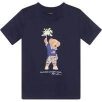 Polo Ralph Lauren marškinėliai su raidėmis, apvalia iškirpte, trumpomis rankovėmis, vaikų viršutiniai drabužiai, tamsiai mėlyni, 323979103-001 M