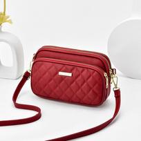 Amai Gu Women's Soft Leather Three-Layer Crossbody Bag - 2023 Spring/Summer Versatile Design vyno raudonos spalvos