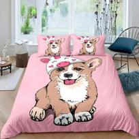 Kids Corgi Dog Bedding Set King Queen Size Cute Puppy Duvet Cover Set Cartoon Pet Animal Comforter Cover Microfiber Quilt Cover 70x133cm