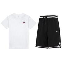 Nike trumpomis rankovėmis marškinėliai ir šortai, laisvalaikio sportinis komplektas vyrams, viršutiniai drabužiai, apatiniai AR4999-100+DH7161-010 S white