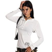 Girls Y2K Tees Black White Hoodies Button Collars Sexy Women's T-shirts Long Sleeve Fashion Lady Tees For Party Club Bar Wear L black