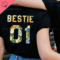 Geriausios draugės 01 Marškinėliai Geriausių draugų T-shirt'ai 2 draugėms BFF Marškinėliai Derantys draugams Medvilniniai marškinėliai Šventinė dovana Madingi moteriški drabužiai Raidės Viršus S
