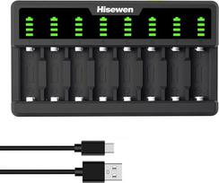 "Hisewen" CR123A įkraunamos ličio baterijos įkroviklis, 8 lizdų CR123a įkroviklis, suderinamas su "Arlo" kameromis VMC3030 VMK3200 VMS3330 3430 3530 ir žibintuvėliu (baterija neįtraukta)