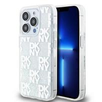 DKNY Apple iPhone 15 Pro 6.1 kietas dėklas su skystu blizgučiu ir baltu logotipu