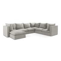 Šviesiai pilkos spalvos kampinė sofa (su dešiniuoju kampu/„U“ formos) Manao – Makamii