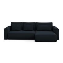 Tamsiai mėlynos spalvos iš velveto sulankstoma/su sandėliavimo vieta kampinė sofa (su dešiniuoju kampu/su gultu) Kapua – Makamii