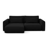 Juodos spalvos iš velveto sulankstoma/su sandėliavimo vieta kampinė sofa (su kairiuoju kampu/su gultu) Kapua – Makamii