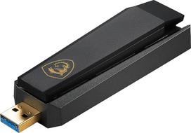 MSI AXE5400 "WiFi 6E" trijų dažnių USB adapteris - greitas WLAN iki 5400Mbps (6 GHz, 5 GHz, 2,4 GHz belaidis ryšys), MU-MIMO, reguliuojama antena, spindulio formavimas, WPA3 - su stovu