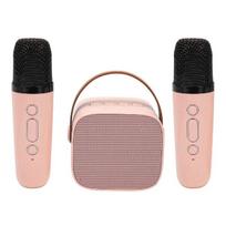 Muzikinis centras Mini karaoke aparatas, nešiojamas stereo Bluetooth garsiakalbis su 2 belaidžiais mikrofonais vaikams ir suaugusiems, iki 512G atminties, rankinis mikrofonas, rožinis