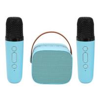 Mini karaokės aparatas, nešiojamas stereo „Bluetooth“ garsiakalbis su 2 belaidžiais mikrofonais vaikams ir suaugusiems, iki 512 G atminties, rankinis mikrofonas, mėlynas