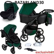 BAZARLAND30.kombinuota 3 viename vaikų vežimėlis su lopšiu, automobilio sėdyne ir visais priedais Landau.B3-butelių žalia