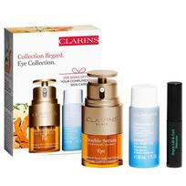 Kosmetikos rinkinys Clarins Double Serum Eye Value Pack moterims: paakių serumas, 20 ml + akių makiažo valiklis, 50 ml + blakstienų tušas Lift & Curl, 3 ml