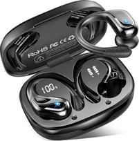 "Bluetooth" ausinės Sportas, 75 valandų belaidės "Bluetooth 5.4" ausinės, "HiFi Stereo Deep Bass" belaidės ausinės, 4 ENC triukšmo slopinimo mikrofonas, IP7 vandeniui atsparios ausinės su ausų kabliukais, USB-C LED
