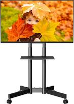 BONTEC televizoriaus stovas, reguliuojamo aukščio televizoriaus stovas su medijos lentyna, skirtas 32-85 colių LCD LED OLED plokščiems ir lenktiems televizoriams, iki 55 kg, VESA iki 600 x 400 mm, juodas
