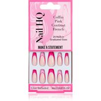 Nail HQ Coffin Pink Contrast French Priklijuojami nagai Su klijais 24 vnt.