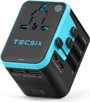 TECSIX universalus kelioninis adapteris su 2 USB-C (PD 35 W), 2 USB-A ir 2 kintamosios srovės lizdais