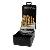 Ruko 25-piece high-speed steel (HSS) drill bit set with TiN coating, Terrax