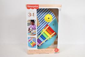 Fisher-Price Wooden Musical Table with Percussion Instrument Toys, 3 Wood Pieces