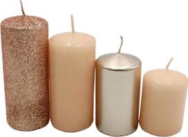 Daugiapakopės stulpinės žvakės, advento žvakės, advento vainiko žvakės, nude / cappuccino spalvos, 4 dydžiai, 5-10 cm aukščio, 4 cm skersmens, 280 g