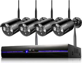 REIGY 3MP WLAN lauko stebėjimo kamerų rinkinys su garso įrašymu, 4 x 1296P belaidė IP kamera + 10CH 5MP WiFi NVR, CCTV sistema, vaizdo stebėjimas su IR naktinio matymo funkcija, atsparus vandeniui, be kietųjų įrenginių